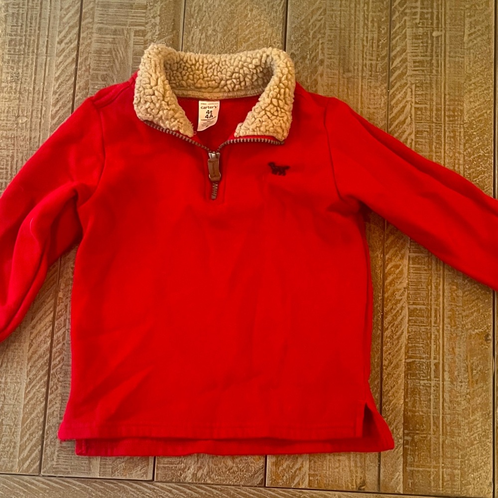 Carter's Red Kids Sweatshirt with Tan Sherpa Collar